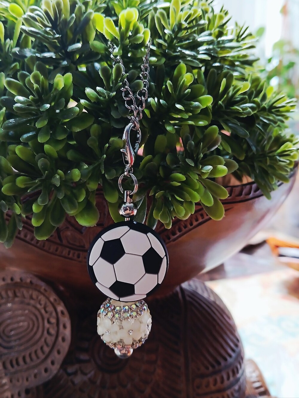 Kids Soccer Ball Tumbler Keychain Charm - Black & White